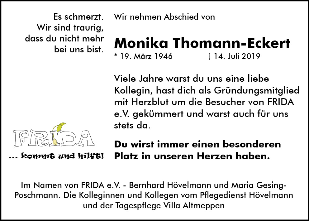 Traueranzeige Monika Thomann-Eckert
